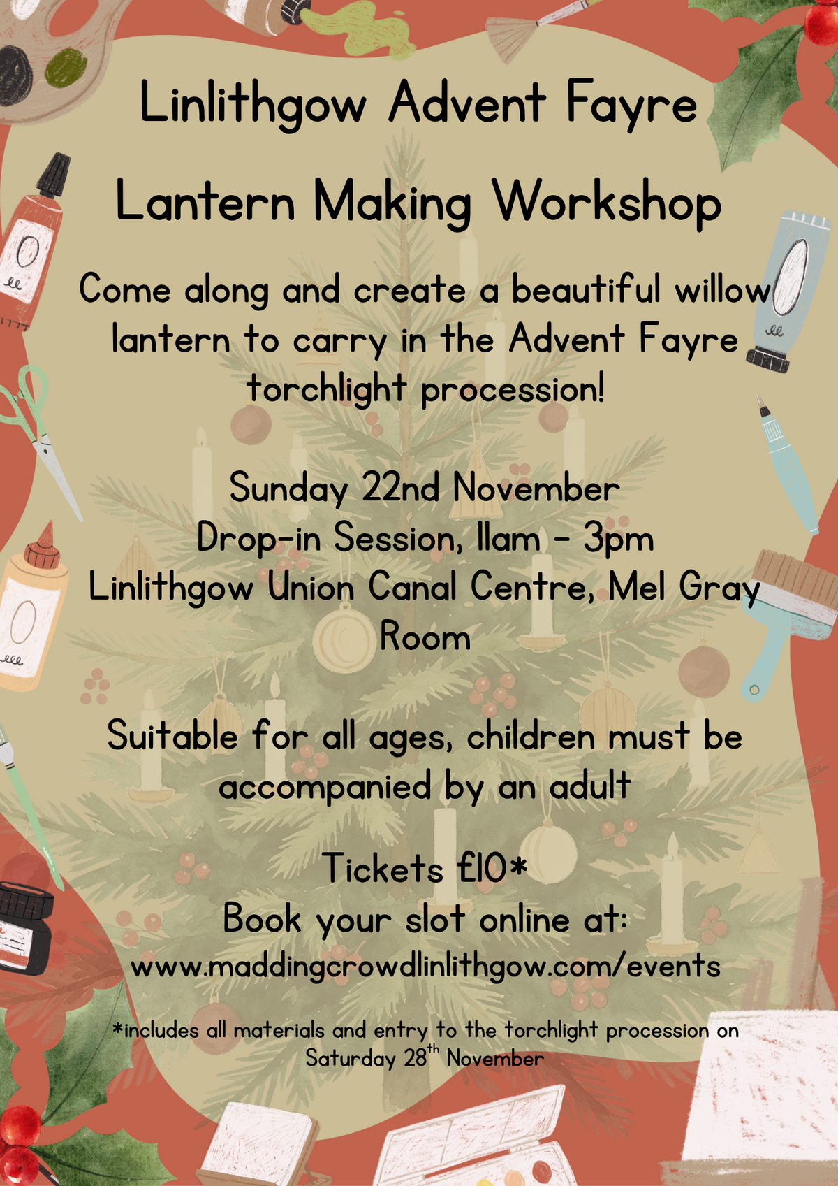 Lantern Making Workshop for the Linlithgow Advent Fair: Sunday 22nd November, 2025, Low Port Centre