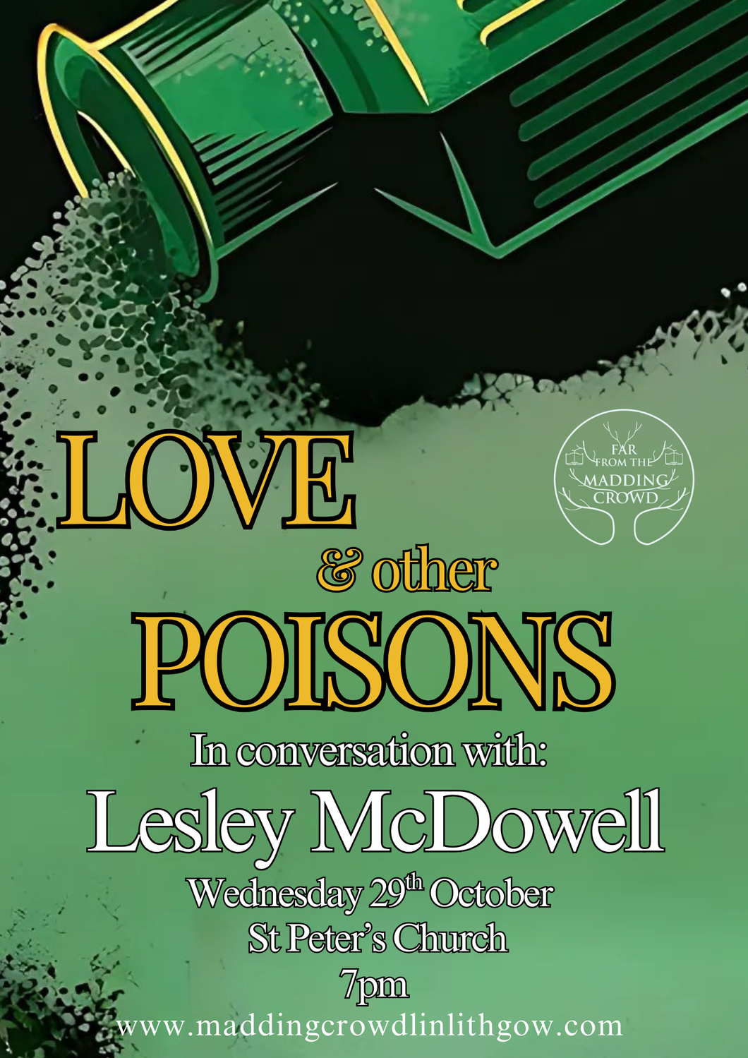 In conversation with Lesley McDowell, Love and Other Poisons, Wednesday 29th October, 7:00pm