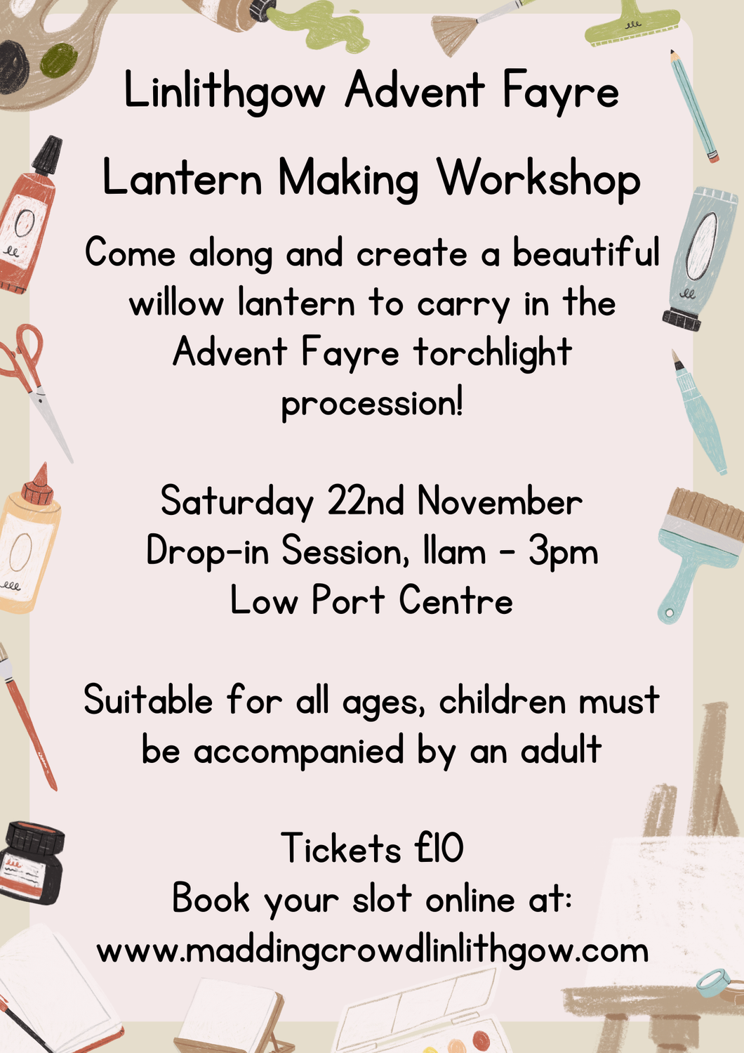 Lantern Making Workshop for the Linlithgow Advent Fair: Saturday 22nd November, 2025, Low Port Centre